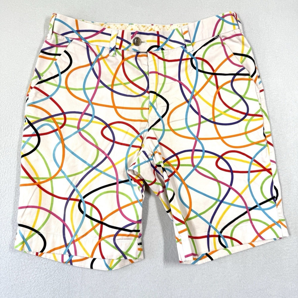 Loudmouth Golf Shorts Mens 34 Scribble Doodle Print Chino Multicolor Stretch